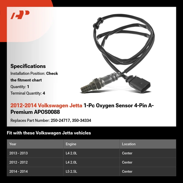 2012-2014 Volkswagen Jetta 1-Pc Oxygen Sensor 4-Pin A-Premium APOS0088
