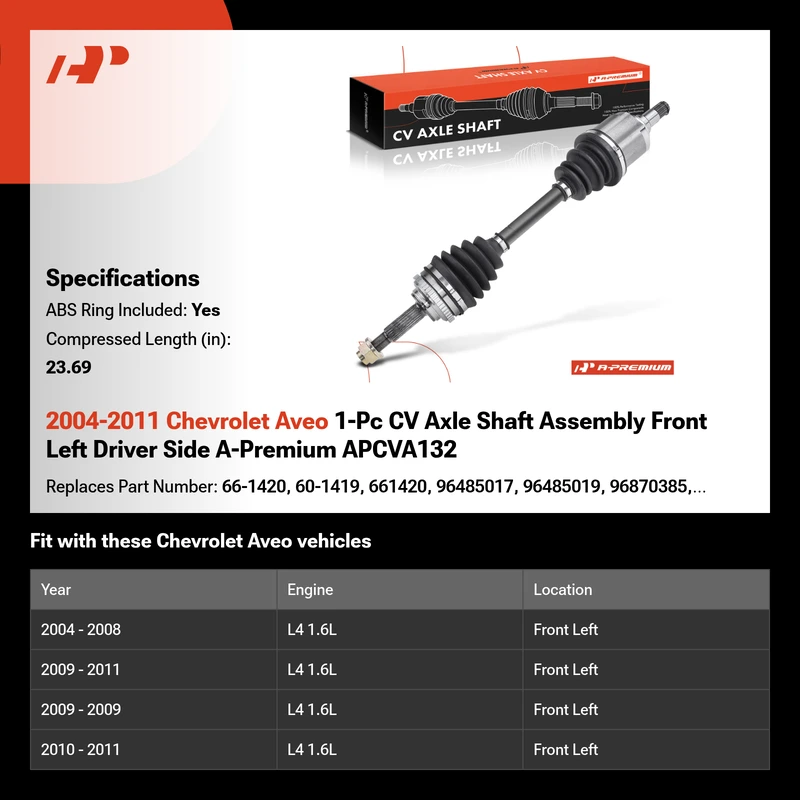 2004-2011 Chevrolet Aveo 1-Pc CV Axle Shaft Assembly Front Left Driver Side A-Premium APCVA132