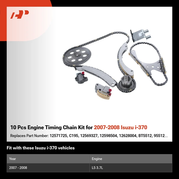 10 Pcs Engine Timing Chain Kit for 2007-2008 Isuzu i-370