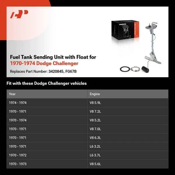 Fuel Tank Sending Unit with Float for 1970-1974 Dodge Challenger