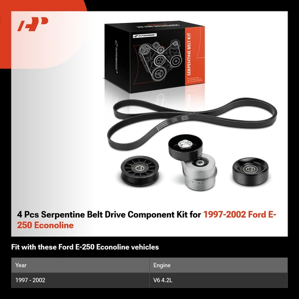 4 Pcs Serpentine Belt Drive Component Kit for 1997-2002 Ford E-250 Econoline