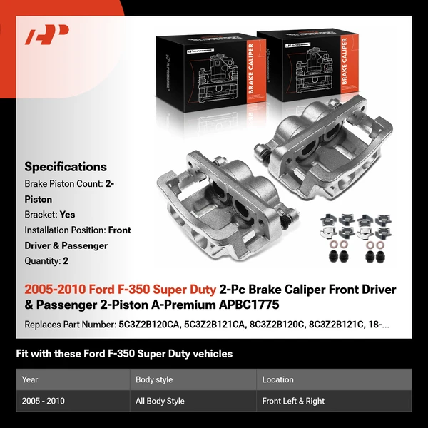 2005-2010 Ford F-350 Super Duty 2-Pc Brake Caliper Front Driver & Passenger 2-Piston A-Premium APBC1775