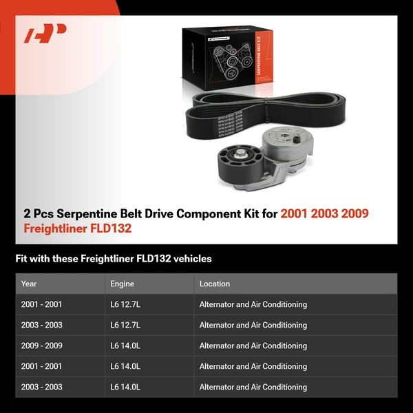 2 Pcs Serpentine Belt Drive Component Kit for 2001 2003 2009 Freightliner FLD132