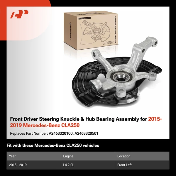 Front Driver Steering Knuckle & Hub Bearing Assembly for 2015-2019 Mercedes-Benz CLA250