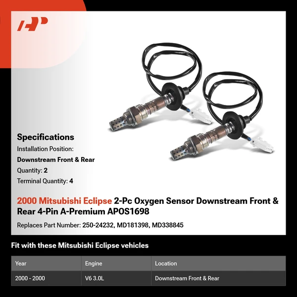 2000 Mitsubishi Eclipse 2-Pc Oxygen Sensor Downstream Front & Rear 4-Pin A-Premium APOS1698