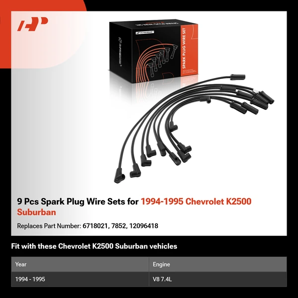 9 Pcs Spark Plug Wire Sets for 1994-1995 Chevrolet K2500 Suburban