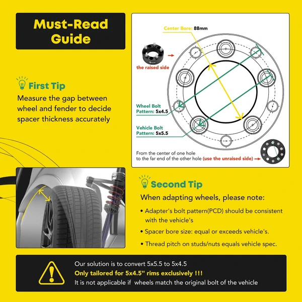 4 Pcs 1.5 inches Black 5x4.5 to 5x5.5 inches Wheel Adapters 0.5 Inches x 20 88mm for 1994-2001 Dodge Ram 1500