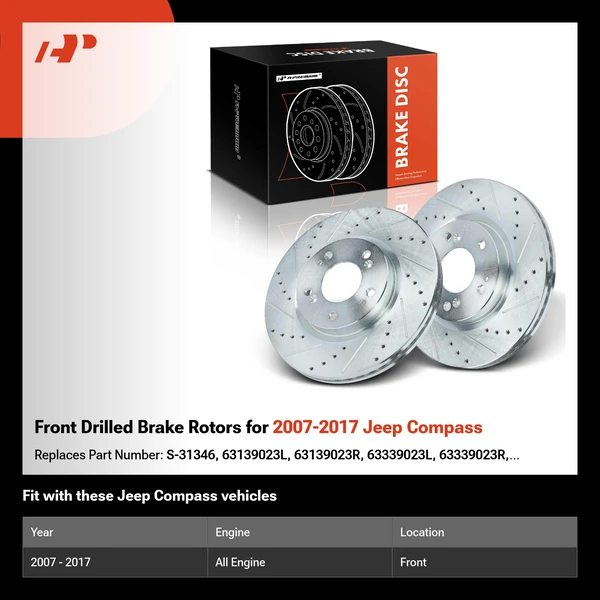 Front Drilled Brake Rotors for 2007-2017 Jeep Compass
