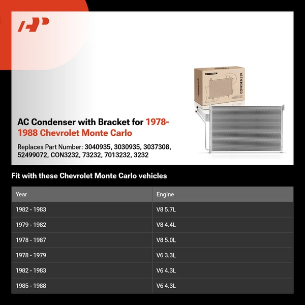 AC Condenser with Bracket for 1978-1988 Chevrolet Monte Carlo