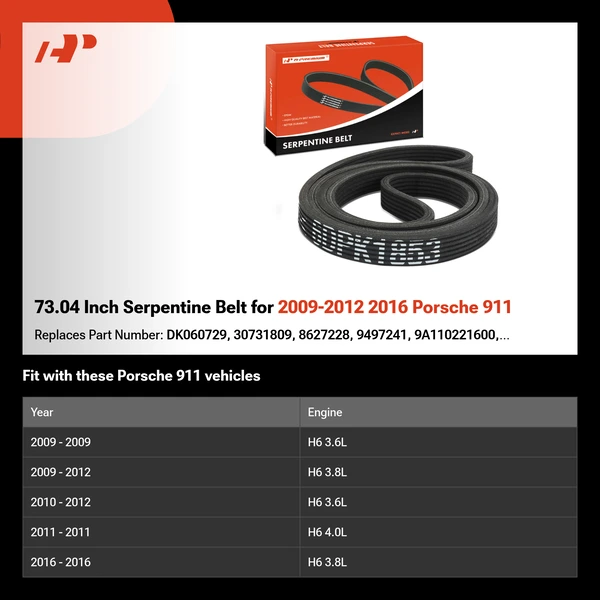 73.04 Inch Serpentine Belt for 2009-2012 2016 Porsche 911