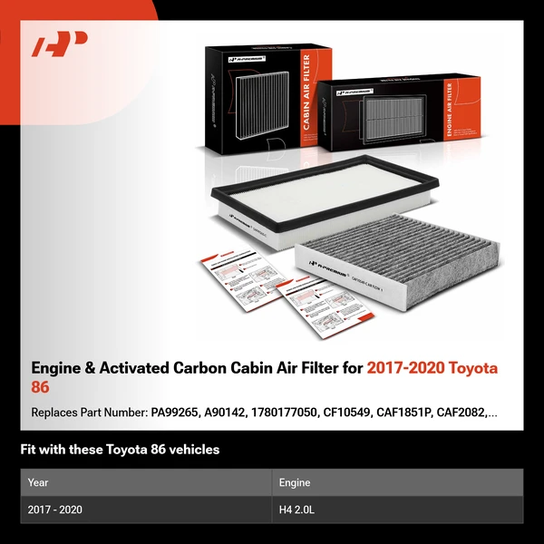 Engine & Activated Carbon Cabin Air Filter for 2017-2020 Toyota 86