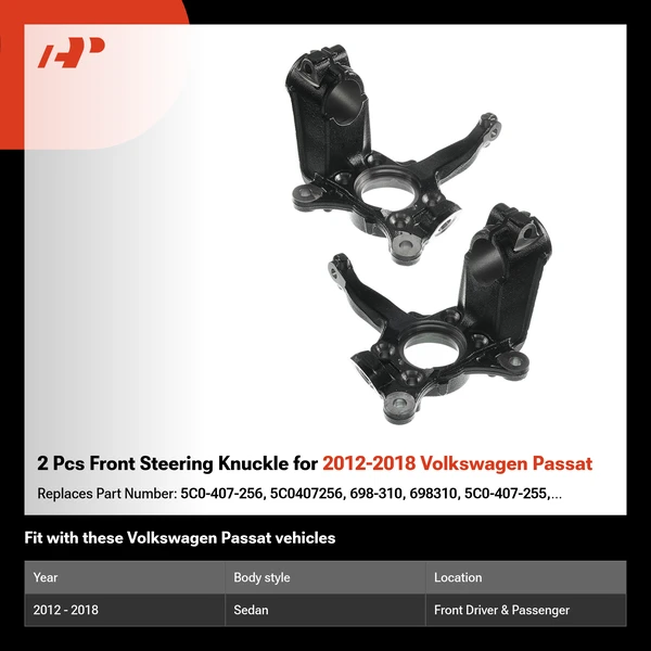 2 Pcs Front Steering Knuckle for 2012-2018 Volkswagen Passat