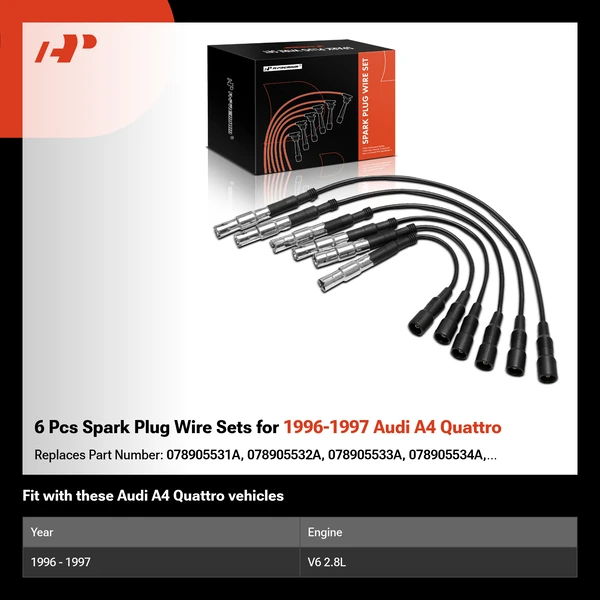6 Pcs Spark Plug Wire Sets for 1996-1997 Audi A4 Quattro
