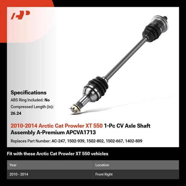 2010-2014 Arctic Cat Prowler XT 550 1-Pc CV Axle Shaft Assembly A-Premium APCVA1713