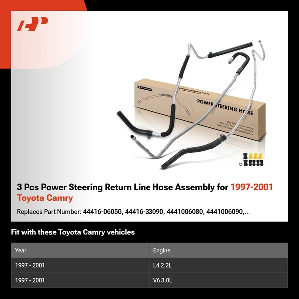 3 Pcs Power Steering Return Line Hose Assembly for 1997-2001 Toyota Camry