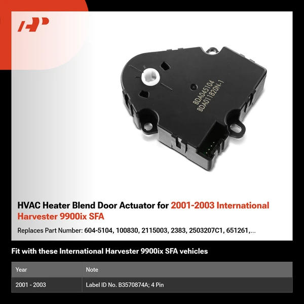 HVAC Heater Blend Door Actuator for 2001-2003 International Harvester 9900ix SFA
