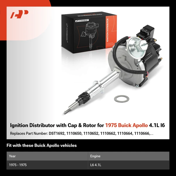 Ignition Distributor with Cap & Rotor for 1975 Buick Apollo 4.1L l6