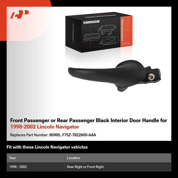 Front Passenger or Rear Passenger Black Interior Door Handle for 1998-2002 Lincoln Navigator