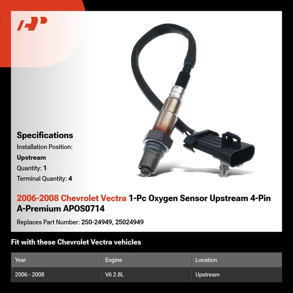 2006-2008 Chevrolet Vectra 1-Pc Oxygen Sensor Upstream 4-Pin A-Premium APOS0714