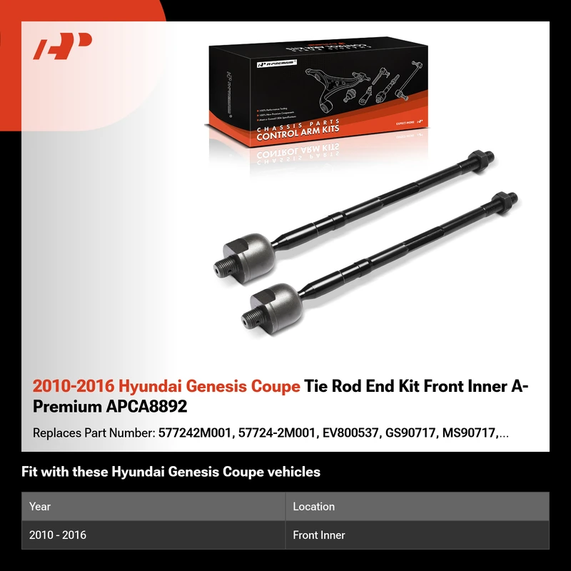2010-2016 Hyundai Genesis Coupe Tie Rod End Kit Front Inner A-Premium APCA8892