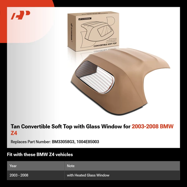 Tan Convertible Soft Top with Glass Window for 2003-2008 BMW Z4