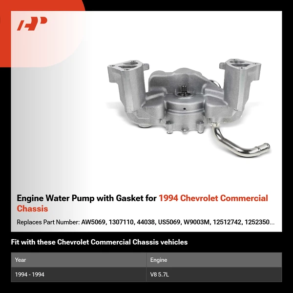 Engine Water Pump with Gasket for 1994 Chevrolet Commercial Chassis