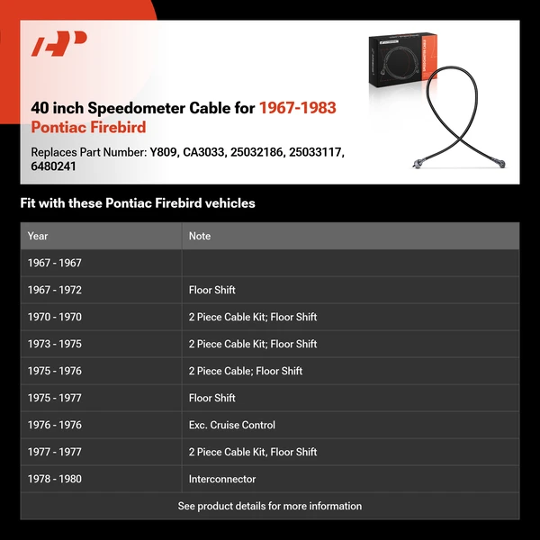 40 inch Speedometer Cable for 1967-1983 Pontiac Firebird