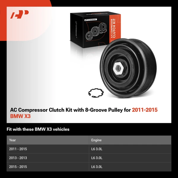 AC Compressor Clutch Kit with 8-Groove Pulley for 2011-2015 BMW X3