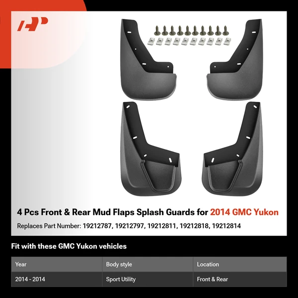 4 Pcs Front & Rear Mud Flaps Splash Guards for 2014 GMC Yukon