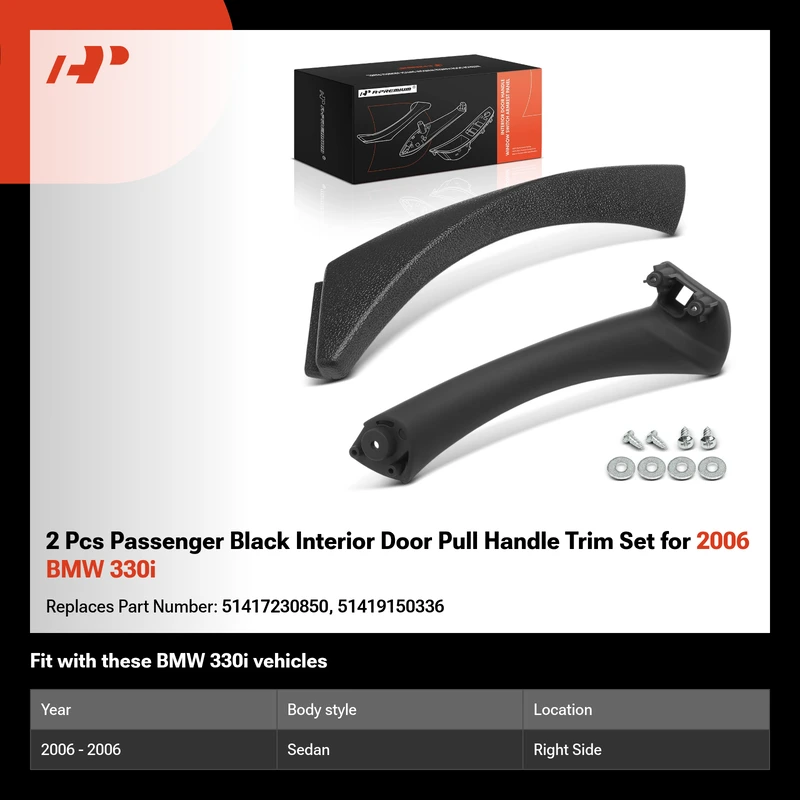 2 Pcs Passenger Black Interior Door Pull Handle Trim Set for 2006 BMW 330i