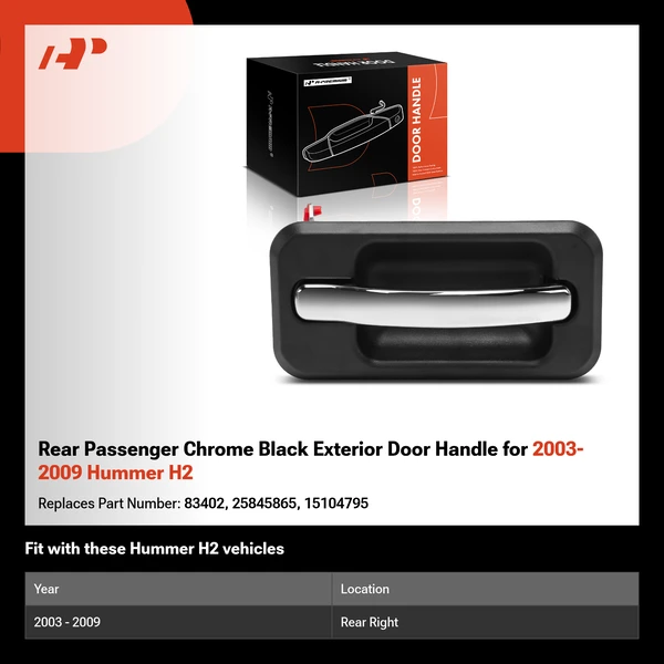 Rear Passenger Chrome Black Exterior Door Handle for 2003-2009 Hummer H2