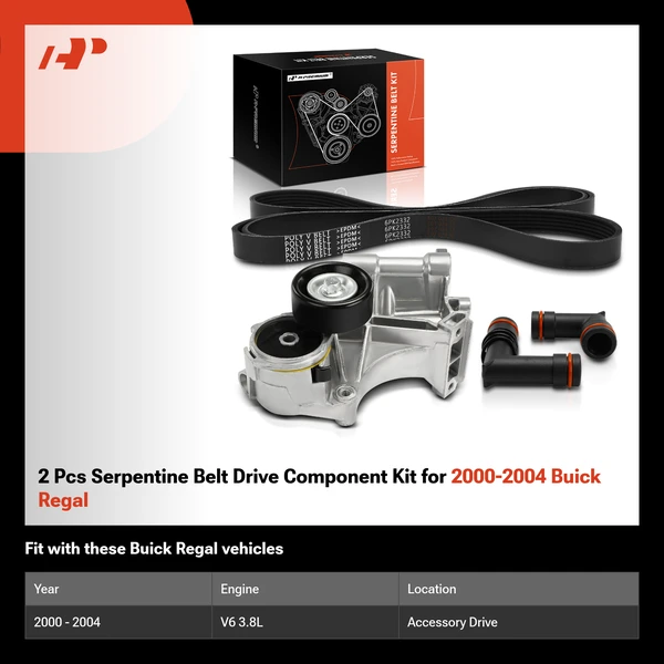 2 Pcs Serpentine Belt Drive Component Kit for 2000-2004 Buick Regal