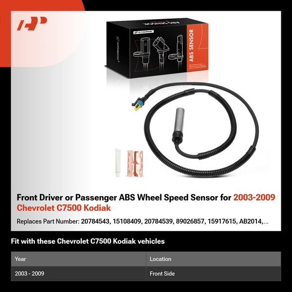 Front Driver or Passenger ABS Wheel Speed Sensor for 2003-2009 Chevrolet C7500 Kodiak