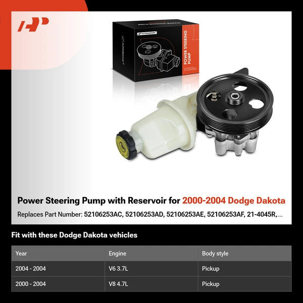 Power Steering Pump with Reservoir for 2000-2004 Dodge Dakota