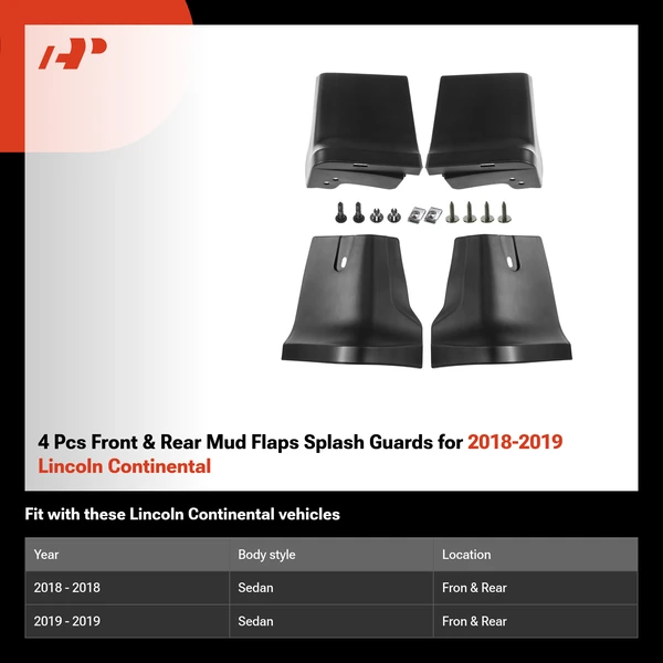 4 Pcs Front & Rear Mud Flaps Splash Guards for 2018-2019 Lincoln Continental