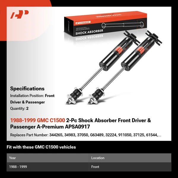1988-1999 GMC C1500 2-Pc Shock Absorber Front Driver & Passenger A-Premium APSA0917