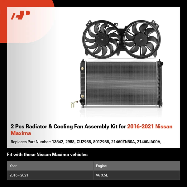 2 Pcs Radiator & Cooling Fan Assembly Kit for 2016-2021 Nissan Maxima