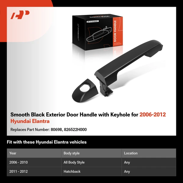 Smooth Black Exterior Door Handle with Keyhole for 2006-2012 Hyundai Elantra
