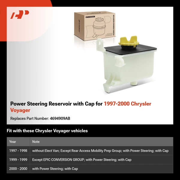 Power Steering Reservoir with Cap for 1997-2000 Chrysler Voyager