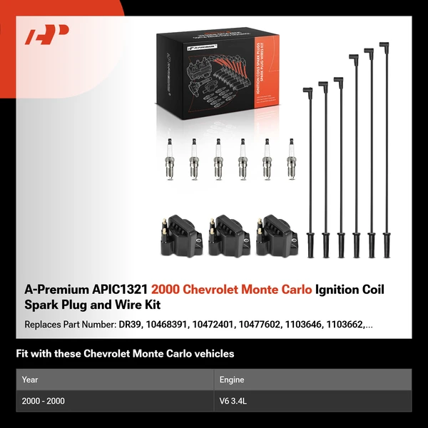 A-Premium APIC1321 2000 Chevrolet Monte Carlo Ignition Coil Spark Plug and Wire Kit