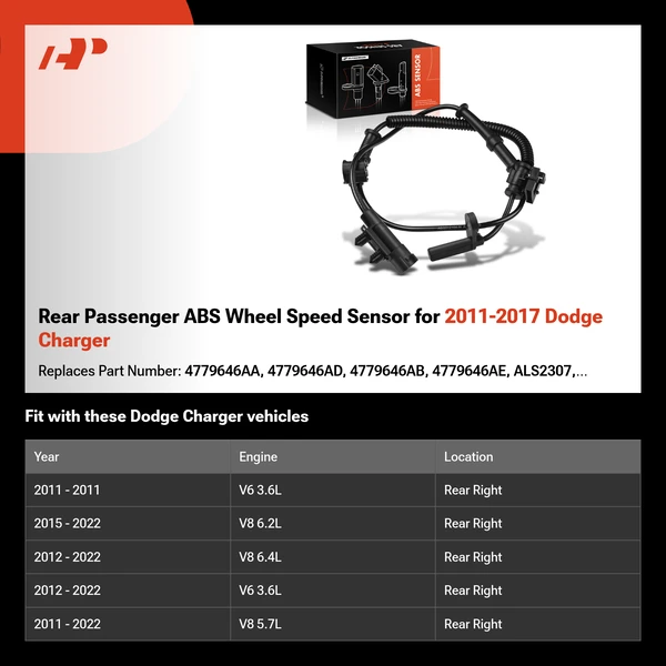 Rear Passenger ABS Wheel Speed Sensor for 2011-2017 Dodge Charger