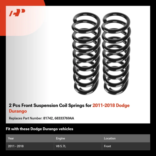 2 Pcs Front Suspension Coil Springs for 2011-2018 Dodge Durango
