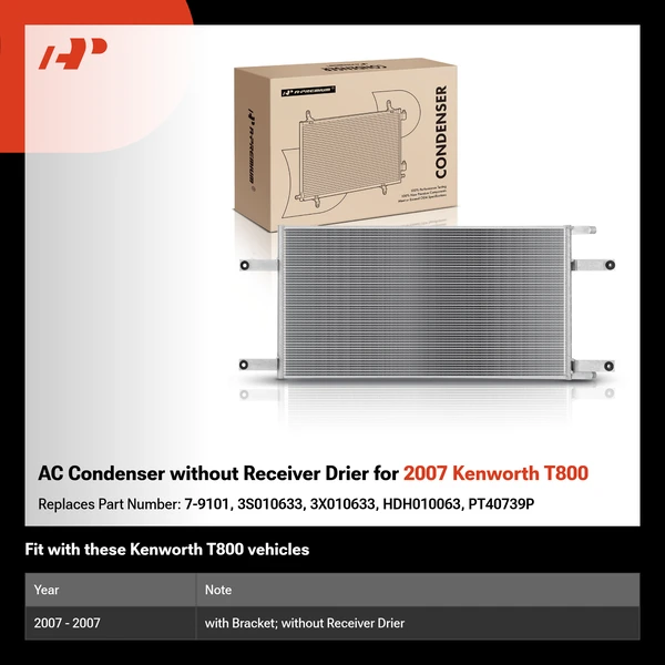 AC Condenser without Receiver Drier for 2007 Kenworth T800