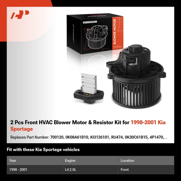 2 Pcs Front HVAC Blower Motor & Resistor Kit for 1998-2001 Kia Sportage