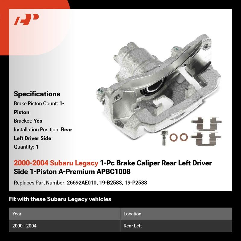 2000-2004 Subaru Legacy 1-Pc Brake Caliper Rear Left Driver Side 1-Piston A-Premium APBC1008