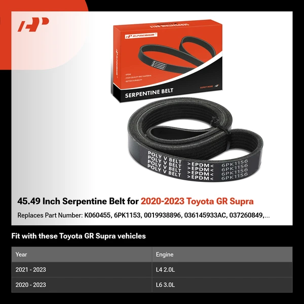45.49 Inch Serpentine Belt for 2020-2023 Toyota GR Supra