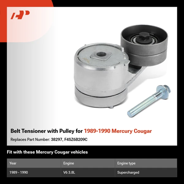 Belt Tensioner with Pulley for 1989-1990 Mercury Cougar