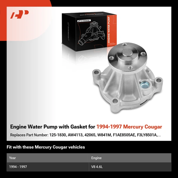 Engine Water Pump with Gasket for 1994-1997 Mercury Cougar