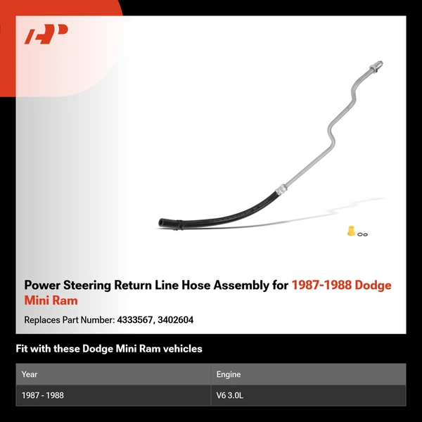 Power Steering Return Line Hose Assembly for 1987-1988 Dodge Mini Ram