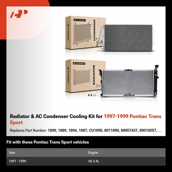 Radiator & AC Condenser Cooling Kit for 1997-1999 Pontiac Trans Sport